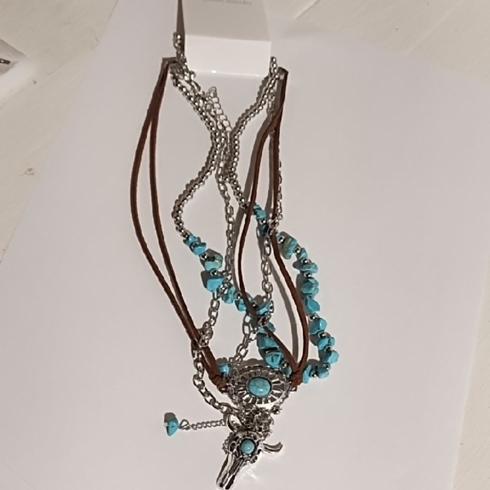 Fashion Jewelry Turquoise and Silver Multi-Strand Necklace New.